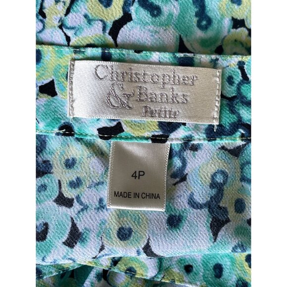 Christopher & Banks Petite A-Line Skirt  Womens 4P Green Floral Button Up - Picture 4 of 7